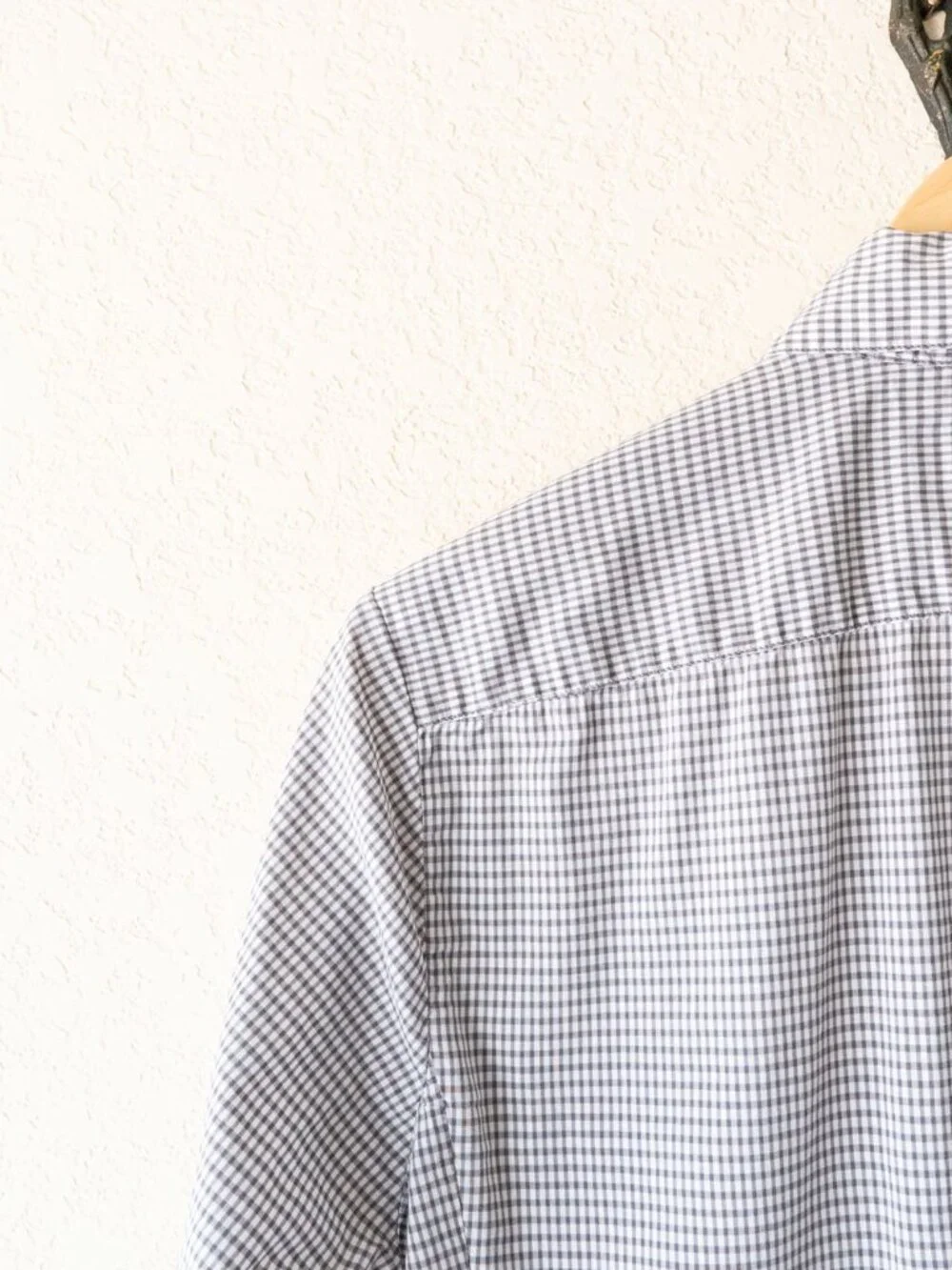Banana Republic Soft Wash Gingham Shirt Mens L Granite Blue Cotton Button Down
